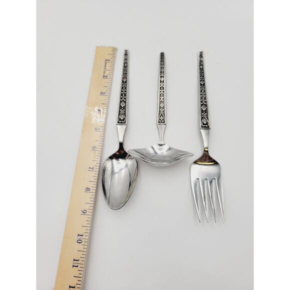 Riviera CORDOVA Set 3 Serving Pieces Stainless JAPAN Spoon, Fork, Spotted Spoon - Picture 5 of 6